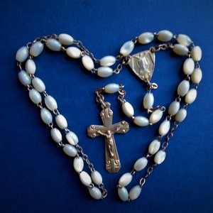 French Antique Rosary, Mother of Pearl and Gold 4 Decade Chapelet Nacre et Or