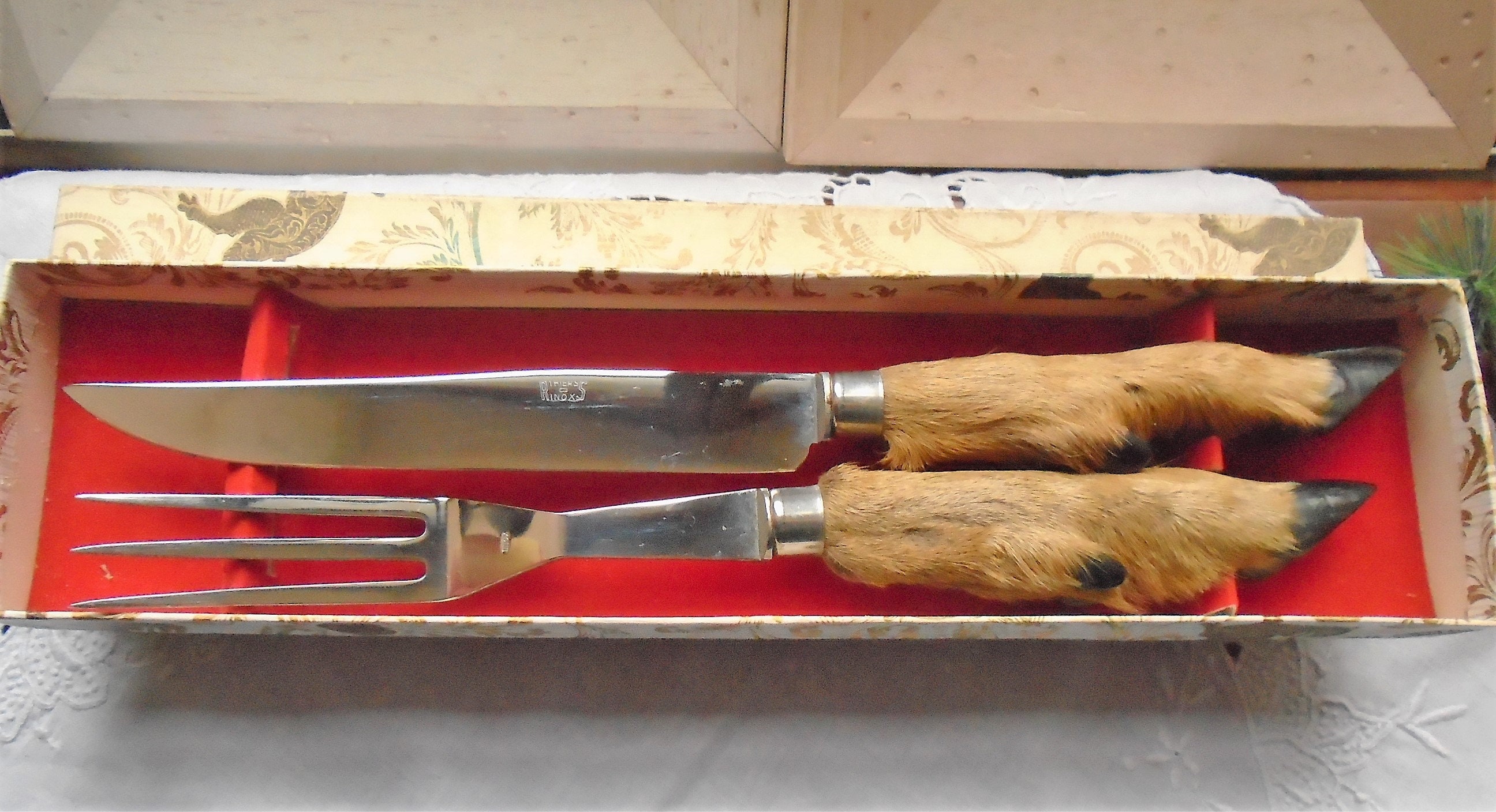 Merveilleux Ensemble de Sculpture Français Vintage R S Thiers, Poignées Pieds Cerf Authentiques, Cad