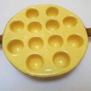 Single Vintage French Emile Henry Stoneware Snail / Escargot Dish / Chunky Snail Plate, Heavy Lemon Yellow and Terracotta