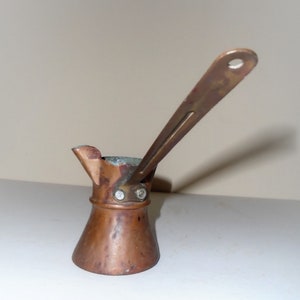 Vintage Small Copper Turkish Style Coffee Pot, Stove Top, Farmhouse Copper Decor, Brass Handle No. 4