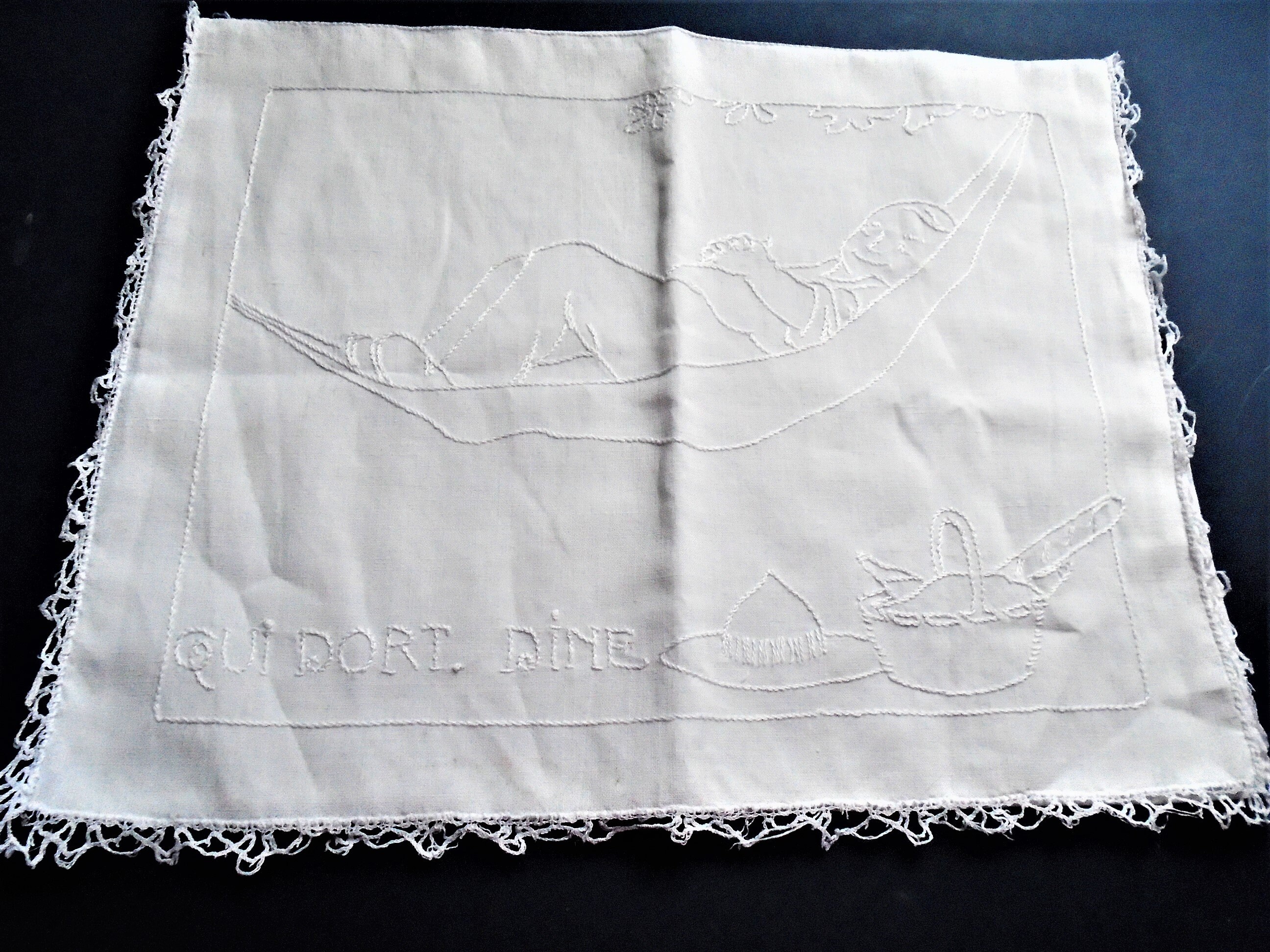 Belle Français de Nuit en Dentelle Coton Blanc, Étui Pyjama Brodé, Porte-Vêtements Lit