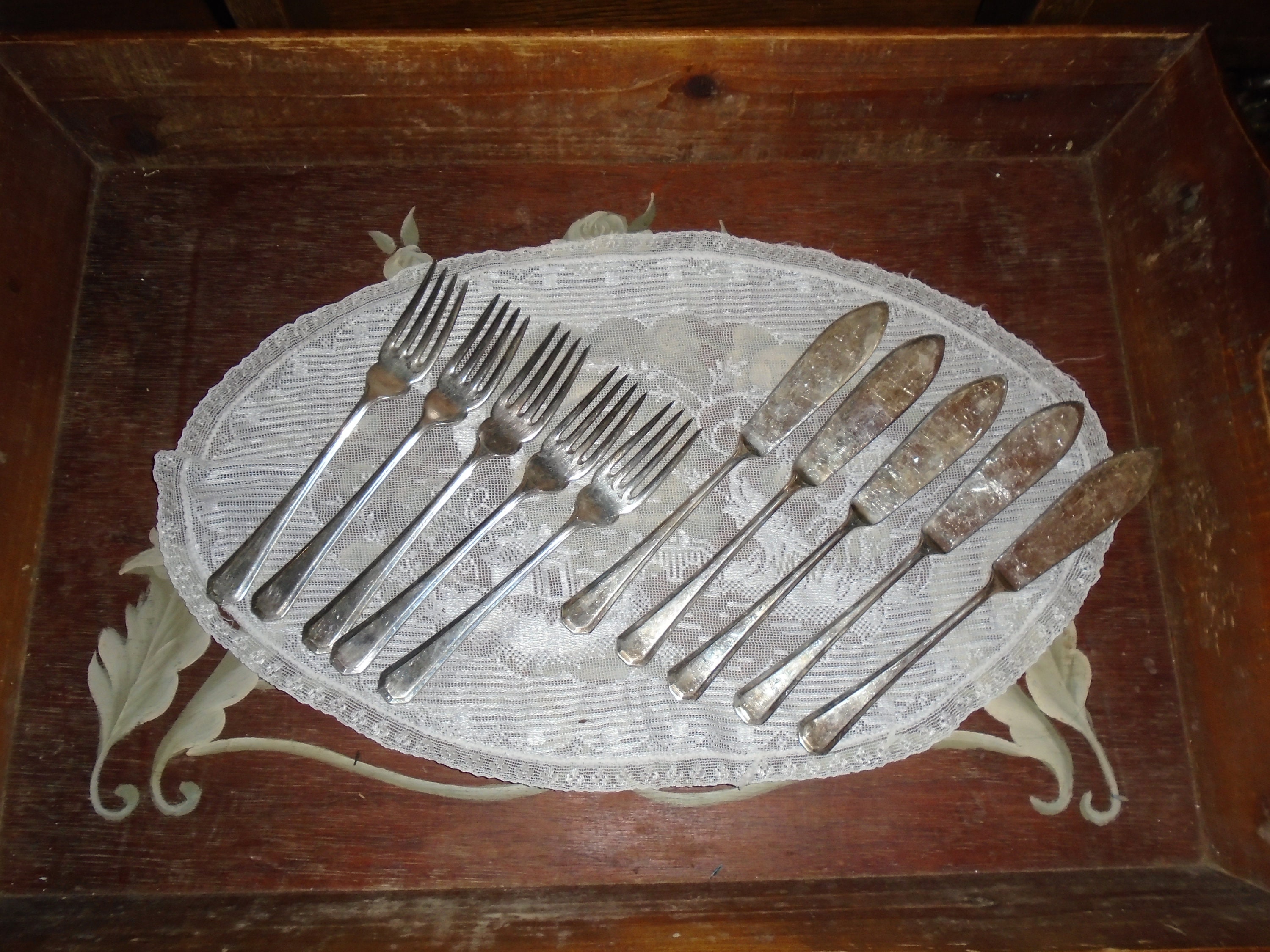 6 Couteaux et Fourchettes Vintage Anglais Plaqués Argent, Sheffield, Années 1950, 6 Couvertures, 12 