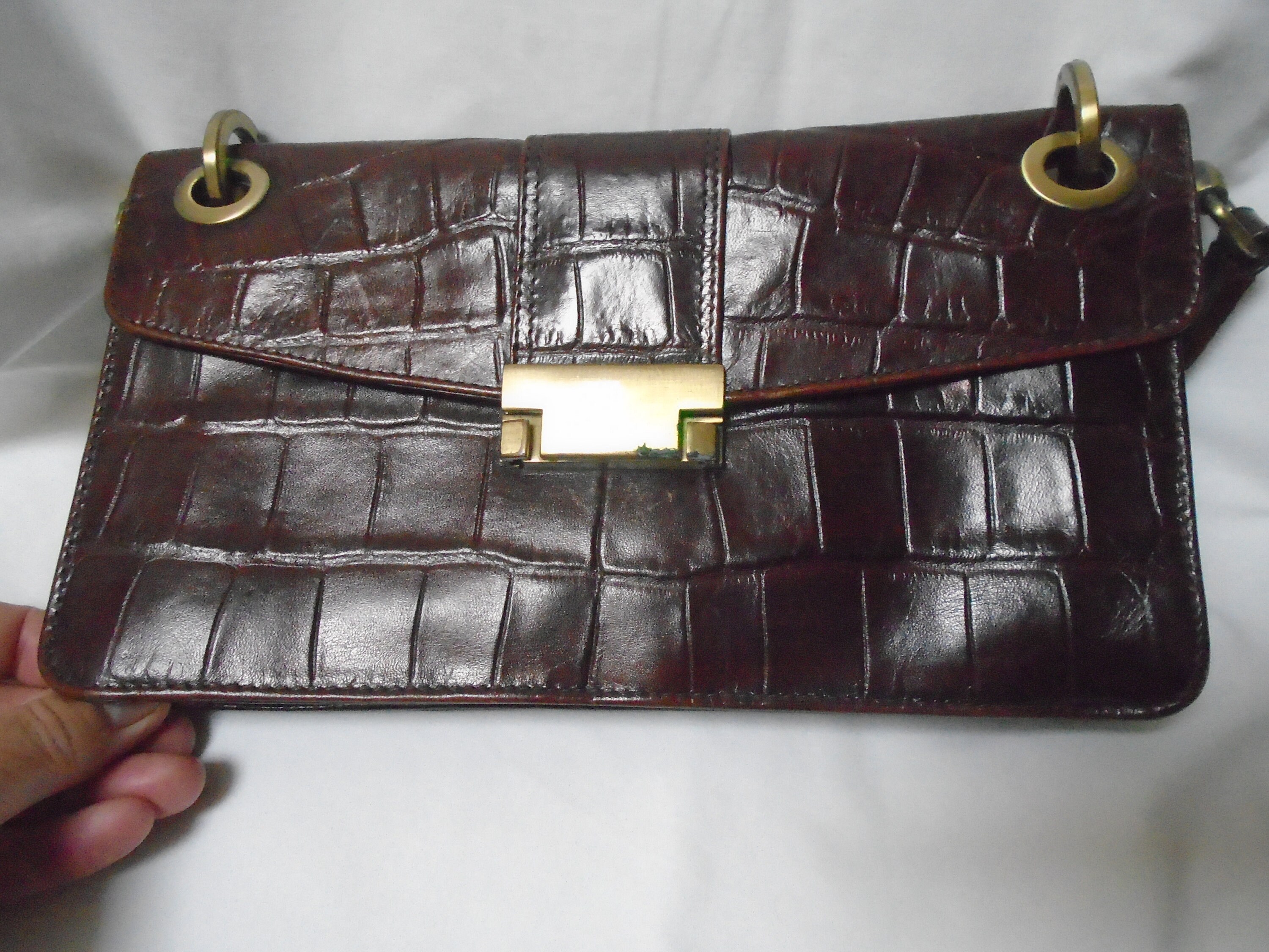 Vintage Leather faux Crocodile Look Hand Bag Clutch Purse Dents 1777 of London Removable Handle Etsy UK