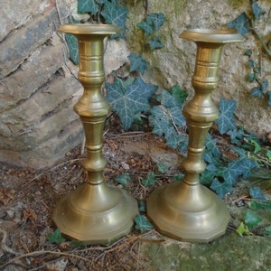 Vintage French Brass Candlesticks, Brass Candle Holders, Christmas Candle Sticks