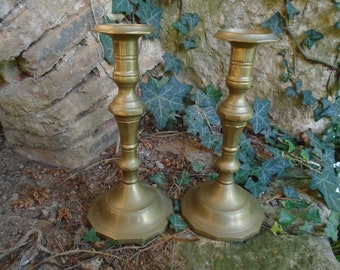 Vintage French Brass Candlesticks, Brass Candle Holders, Christmas Candle Sticks