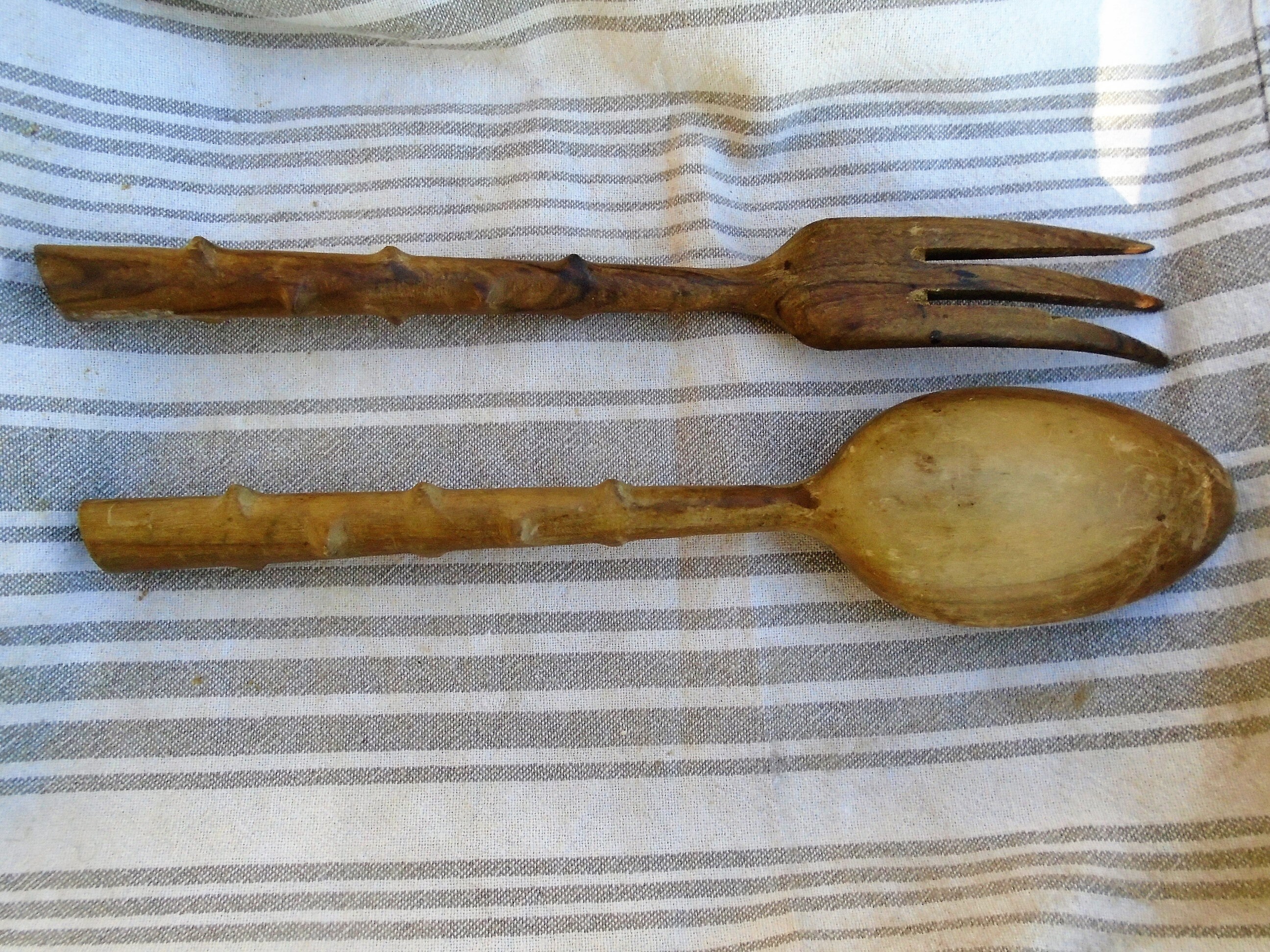 Salade de Bois Vintage Français Fourchette et Cuillère, Ustensiles Service en Rustique
