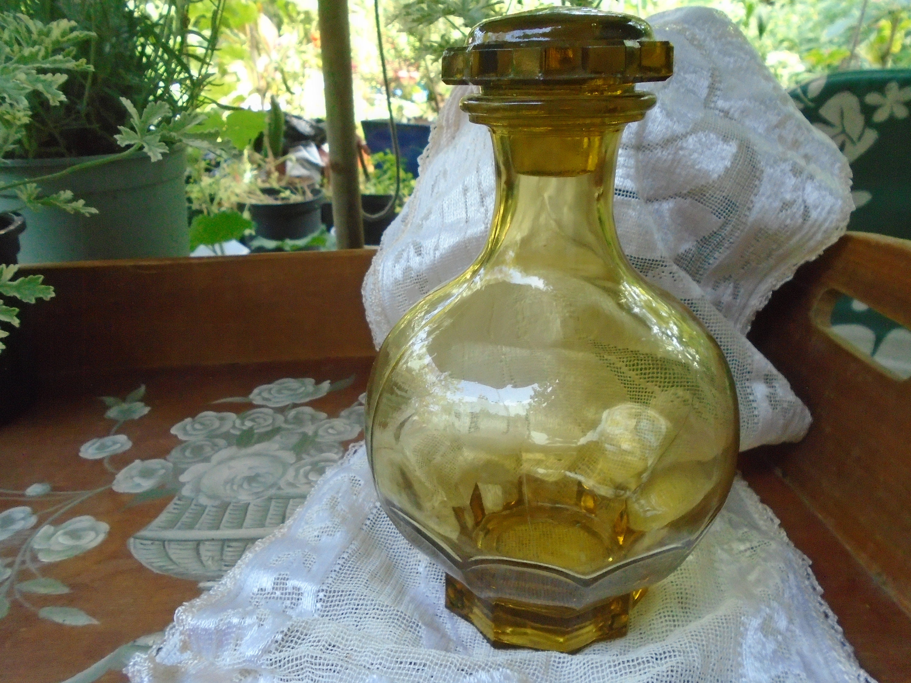 Français Carafe en Verre Art Déco Antique Des Années 1930, Couleur Or Orange Foncé Rustique, Apériti