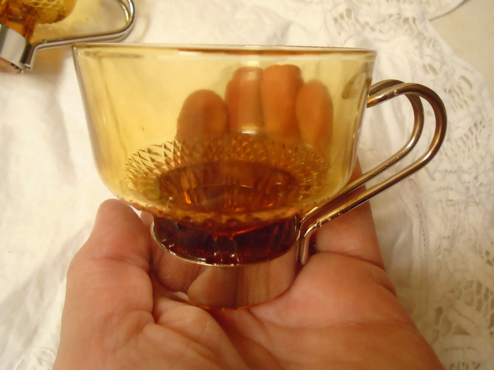 Six Amber Glass Espresso Cups with Metal Handles Faceted Gold | Etsy