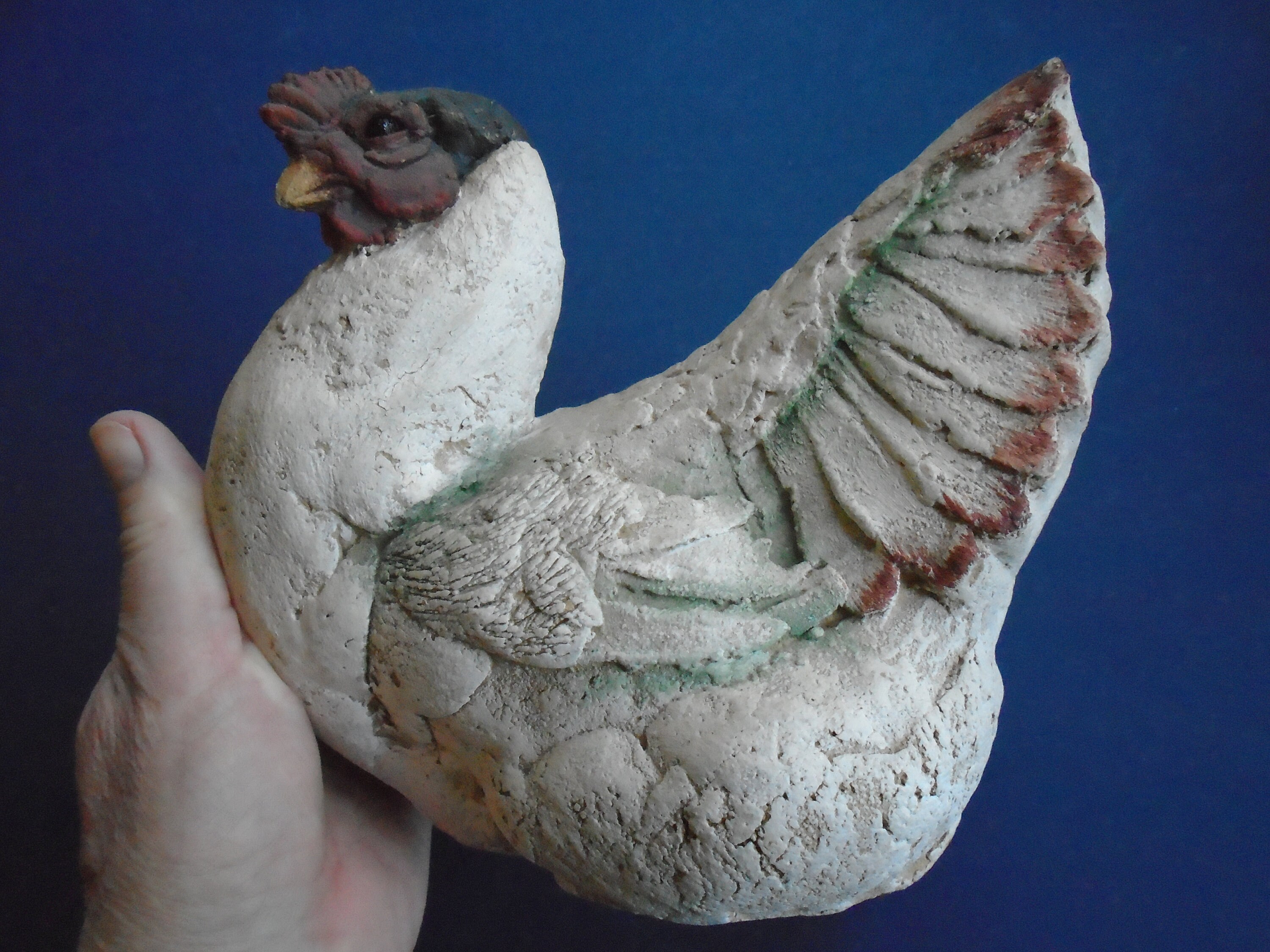 Vintage Stone Chicken/Hen Ornament Farmhouse Dresser Handmade Window Ornament