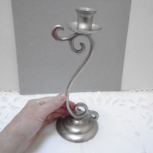 Vintage French Silver Metal Candle Holder, Embellished Candlestick
