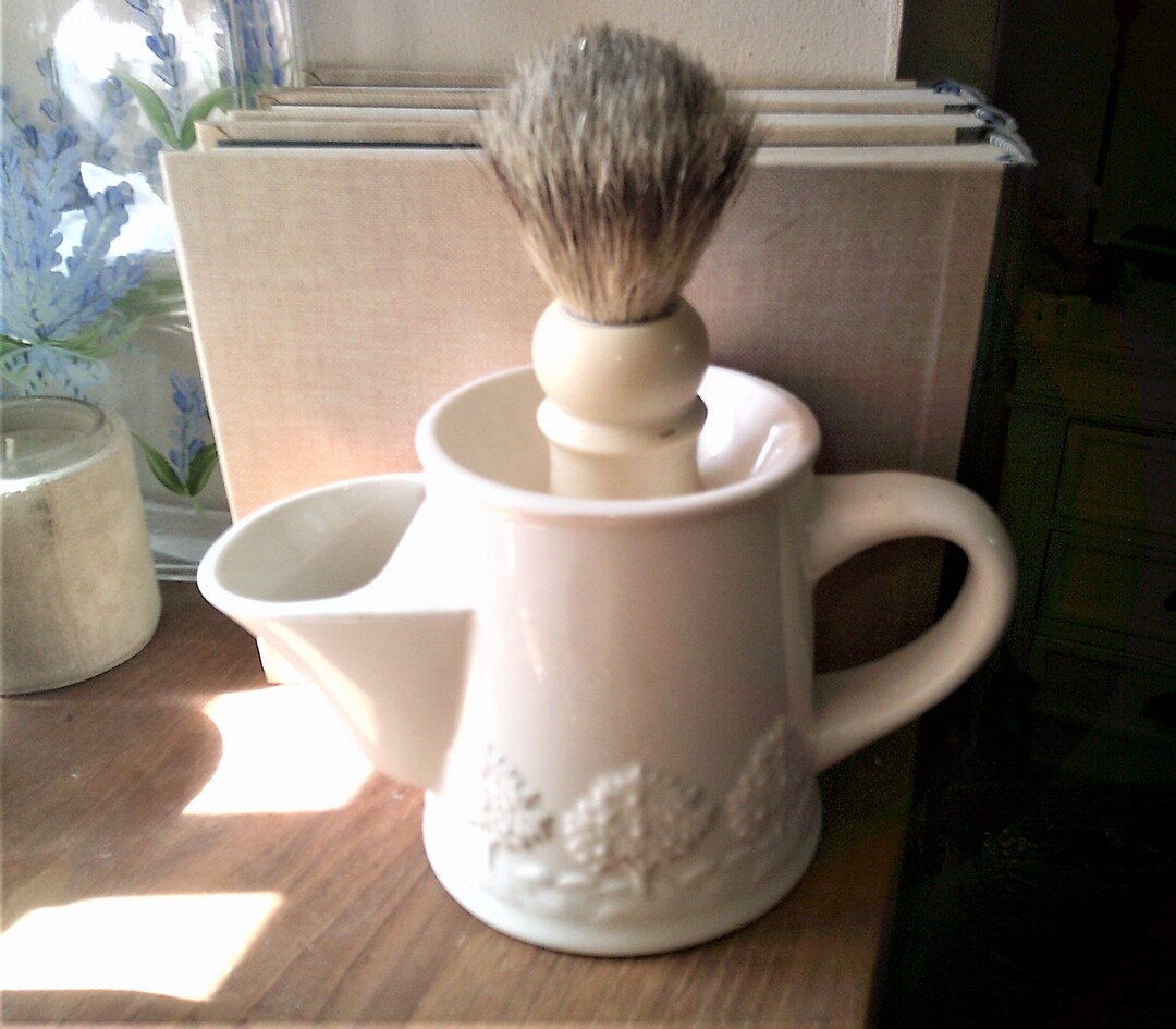 Vintage French Porcelain Shaving Mug and Brush, Mason's, Crabtree
