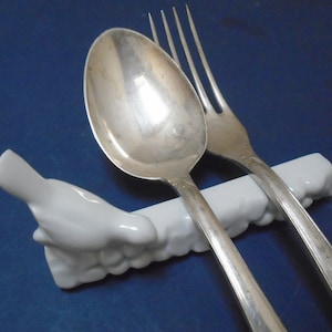 10 White Porcelain Flatware Rests, Vintage French Cutlery Rests / Fish and Bird Knife Rests