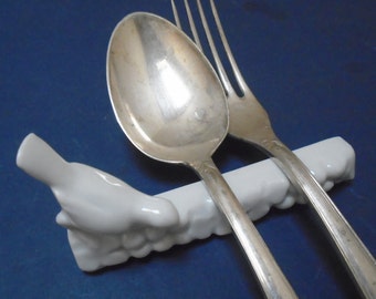 10 White Porcelain Flatware Rests, Vintage French Cutlery Rests / Fish and Bird Knife Rests