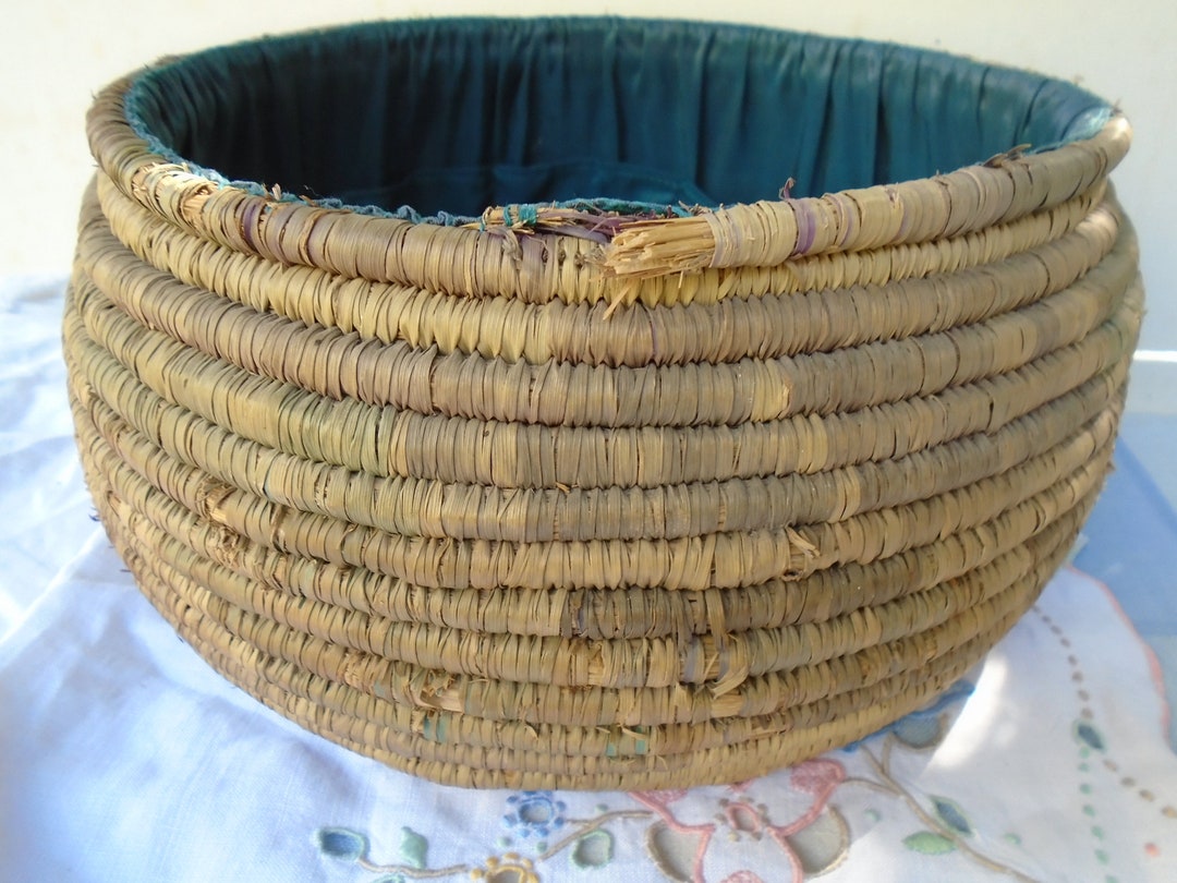 Vintage French Rye Coiled Straw Basket Rye Straw Basket Etsy