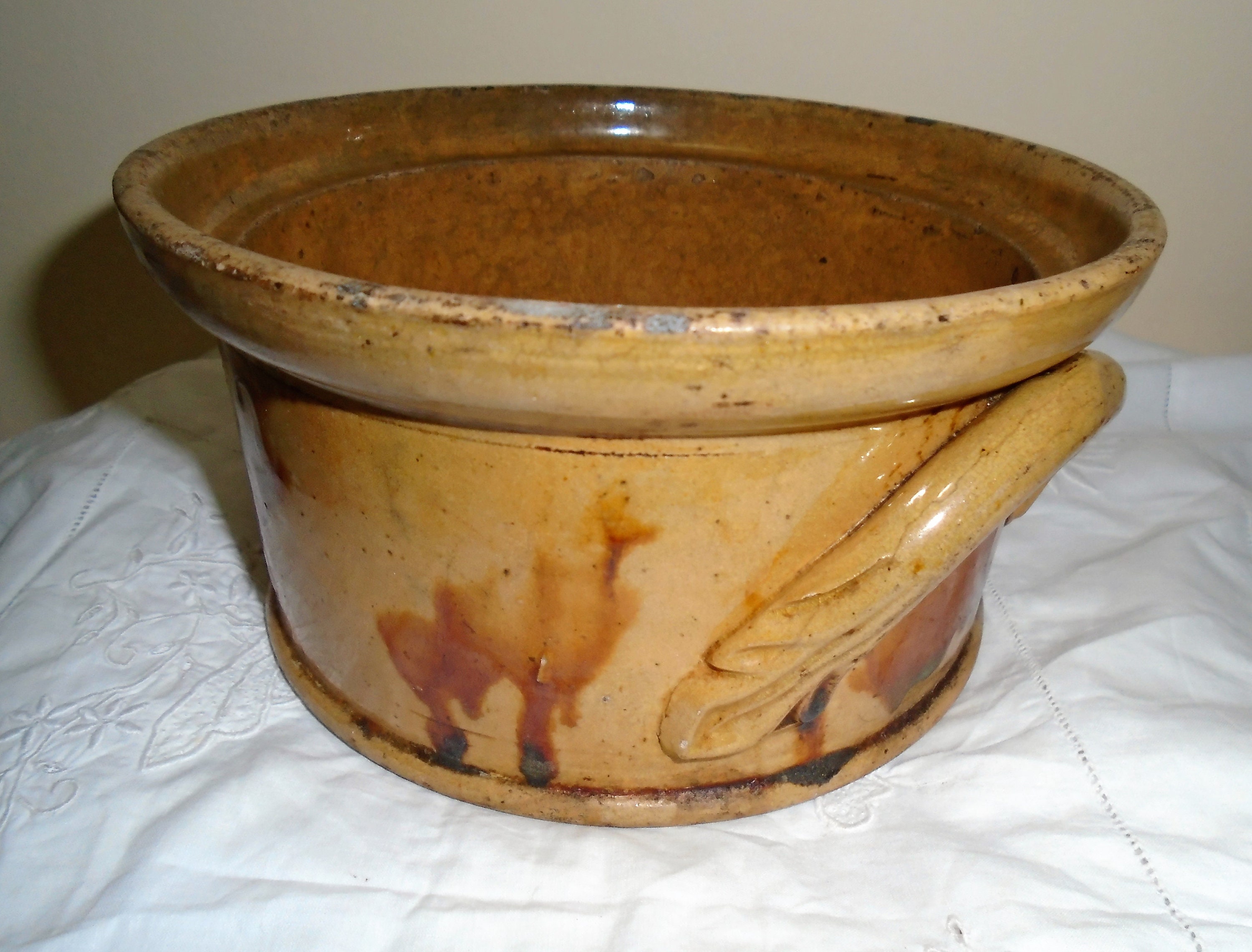 Terrine Ronde en Grès Antique de 1900 Français, Terrine Rillettes, Pot Fleurs, Ferme Rustique, Plat 