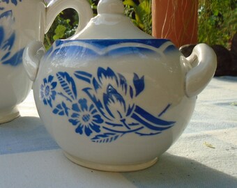 Rare Antique French Digoin Sarreguemines Lidded Sugar Basin, 1930s Art Deco Transferware 'Andre'