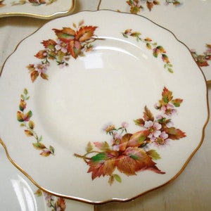 6 Antique English Royal Doulton Cake or Sandwich Plates, Autumn Leaf Design, Gilded Edges, Fall Plates