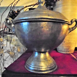 Antique French Pewter Soup Tureen or Serving Dish, Lidded, Circa 1920s, Art Deco, Bird Handles