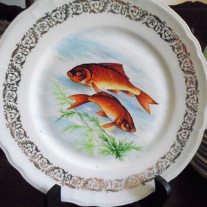 5 Vintage French Limoges Fish Plates,   Berry 1960s, 9 1/4 inch diameter