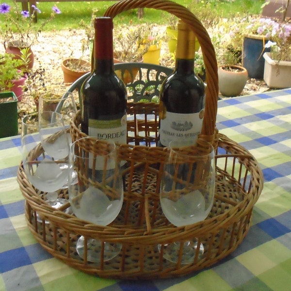 porte-bouteille en osier vintage, porte-bouteille de vin de pique-nique et porte-verre, décor à la maison naturel