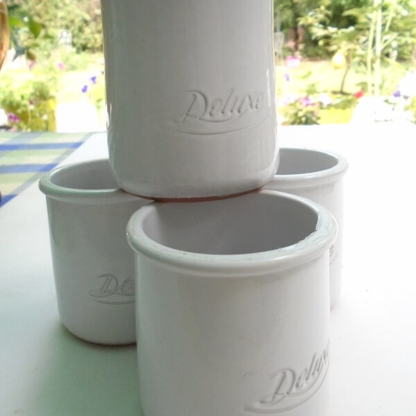 4 French DELUXE Vintage Yogurt Pots, Rare White Glazed French Pots, Terracotta Yoghourt Tubs, 3 sets available