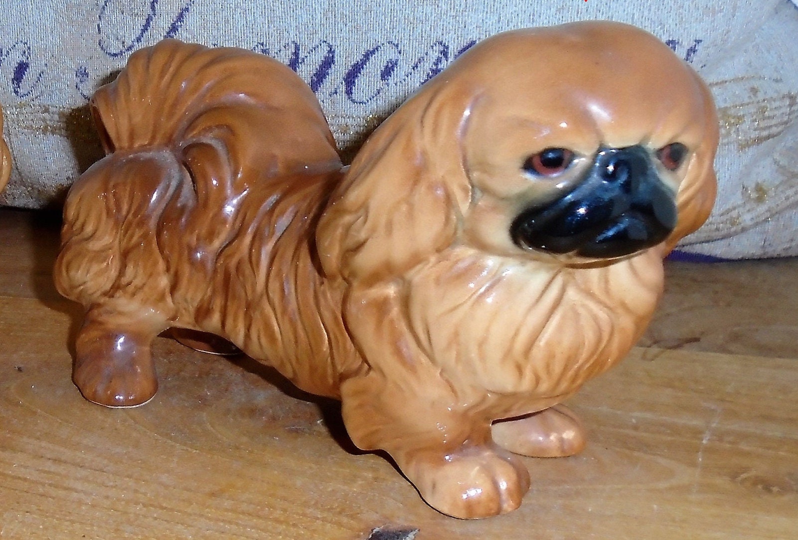 Chien Pekinois en Porcelaine Antique, Chien d'étagère Manteau Porcelaine, Ornement de Collection, Ca