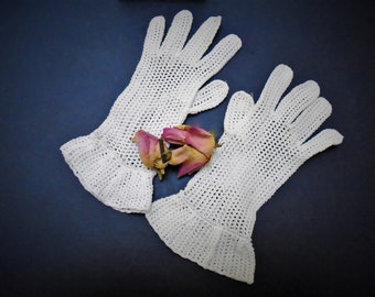 French Antique Pure White Cotton Gloves,  Wedding or Special Occasion Gloves, First Communion Wear