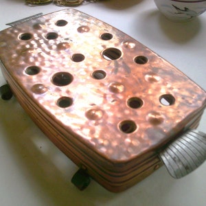 Vintage French Copper Food Warmer, Farmhouse Hammered Copper Trivet, Chafing Dish