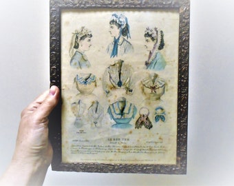 Antique French Framed Fashion Print, 1920s A La Mode, Ladies in Hats