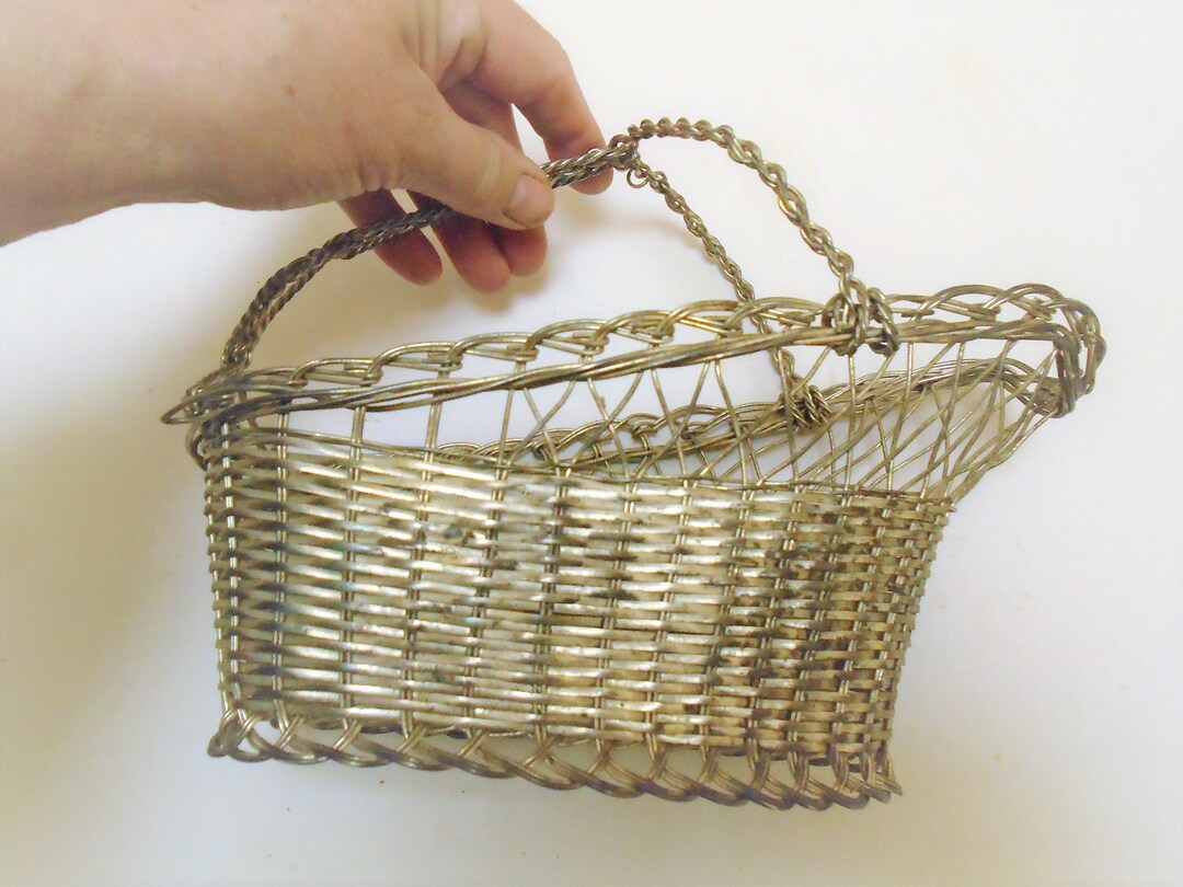 Vintage French Silver Plated Wine Basket: Woven Wire Bottle Holder - Etsy