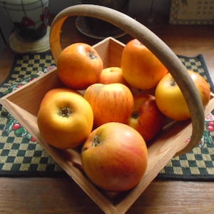 Vintage French Square Bent Wood Handle Basket, Rustic Garden Trug, Wood Home Decor