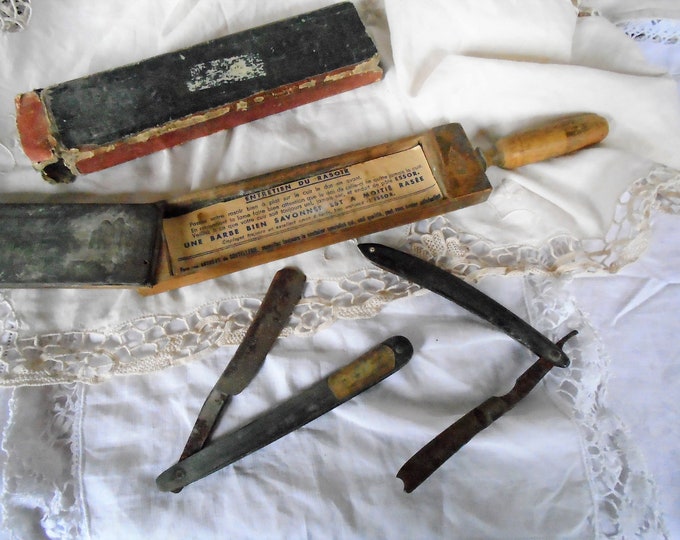 Antique Rare French, Napoleonic Era Cut Throat Razor Boxed Set, Two