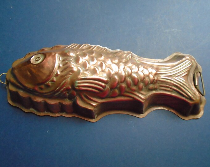 Vintage French Copper Fish Shaped Mold, Farmhouse Tinned Copper Mousse