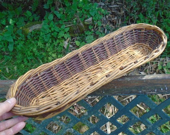 Vintage French Woven Wicker Baguette Basket, Two Tone Wicker Bread Server, Heavy Duty Bread Holder