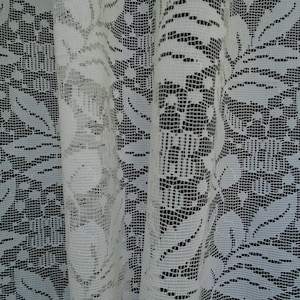 Vintage French White Polyester Lace Curtain, Length 2.54 m, Width 2.39 m