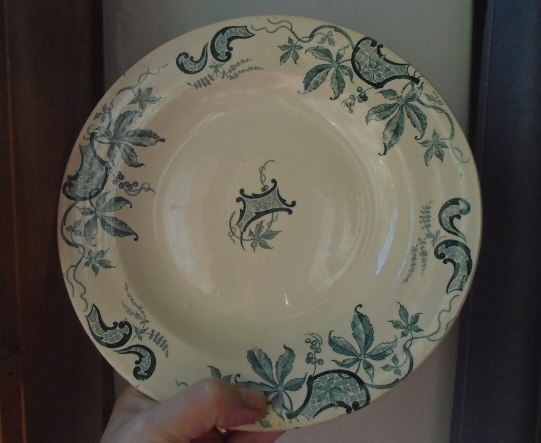 Antique French Salins Ironstone Terre De Fer, Teal Green Blue Plate