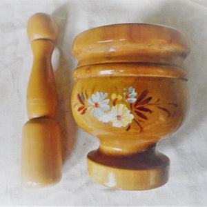 Vintage French Folk Art Pestle and Mortar, Souvenir from Cognac, France, Rustic Kitchen