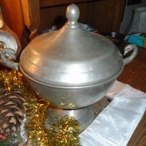 Antique French Pewter Soup Tureen: Art Deco Bird Handles, Circa 1920s