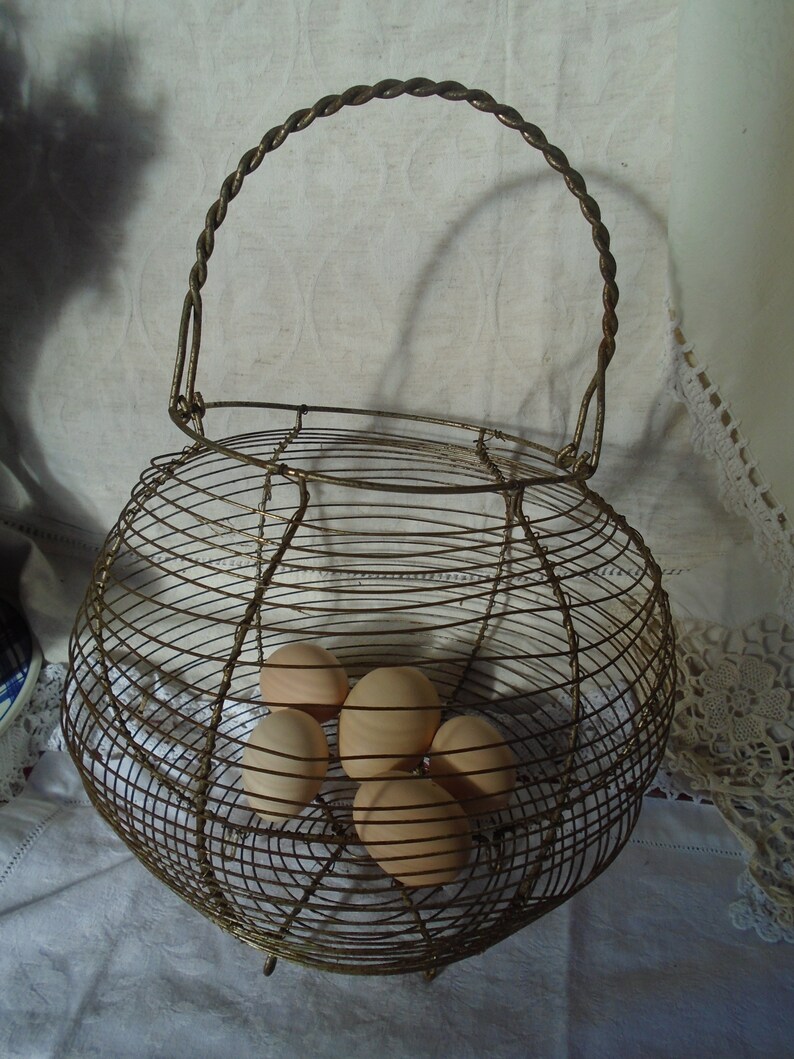 Antique French Wire Egg / Oyster Collecting Basket Shabby Etsy