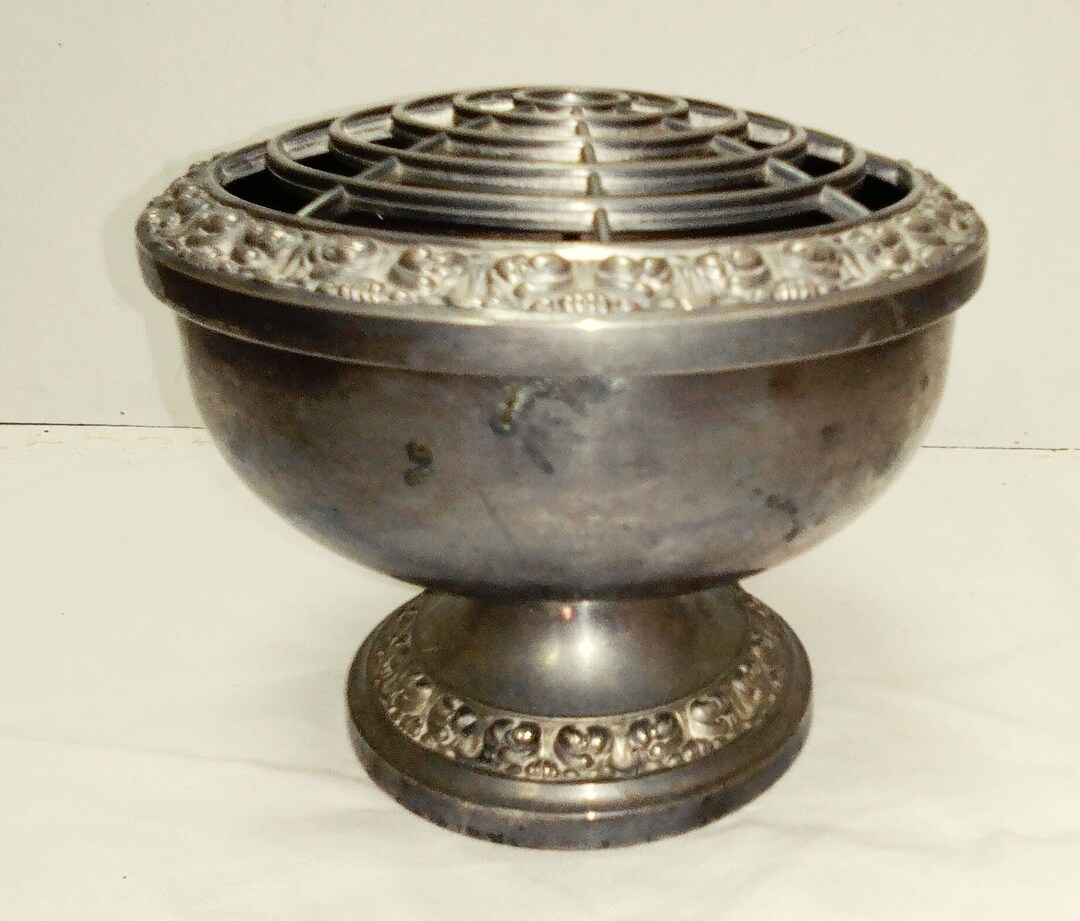 Vintage Large Silver Plated Rose Bowl, Rose Vase, English Shabby Silver