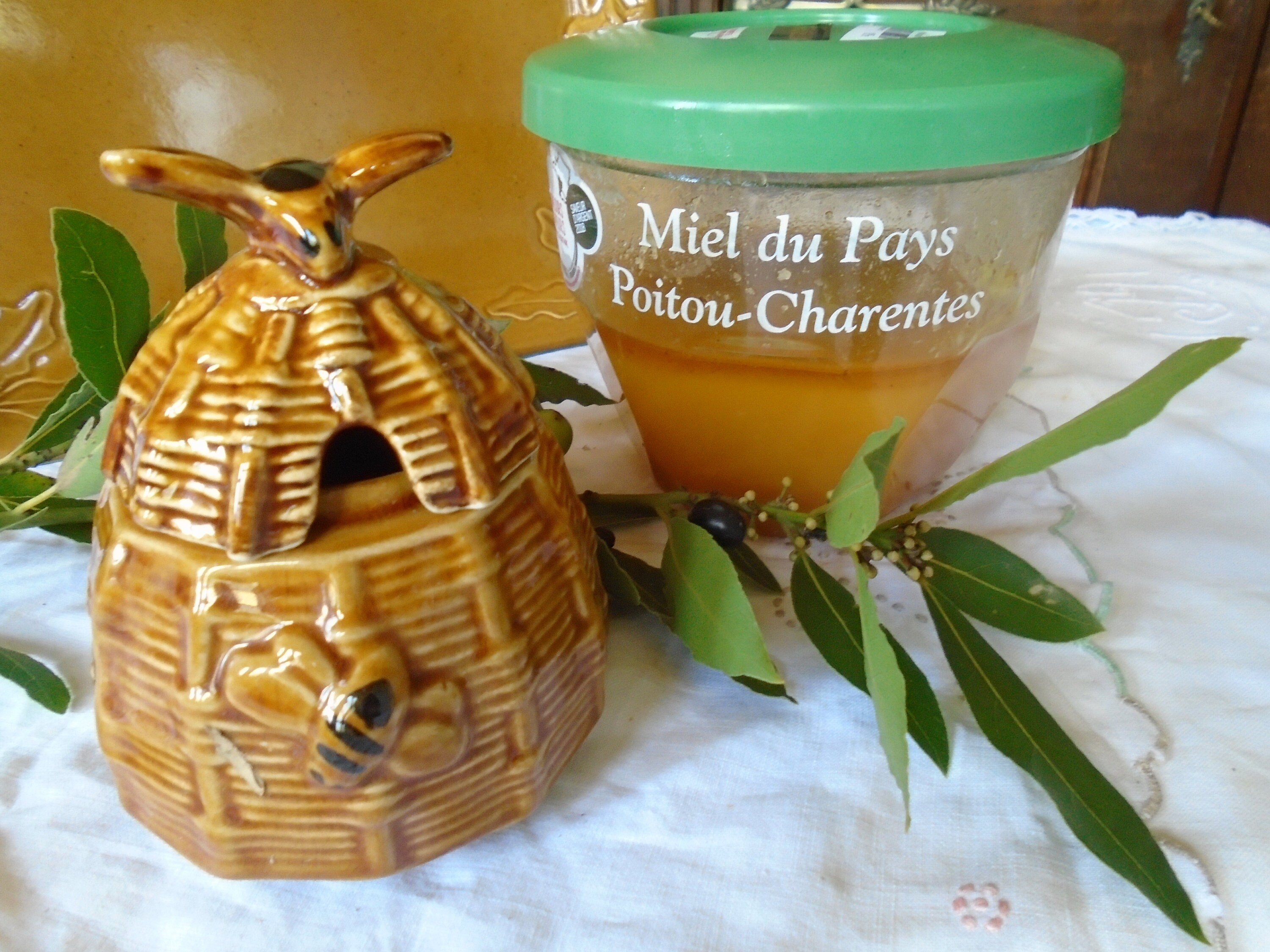Magnifique Pot de Miel Antique Français, Porcelaine Émaillée, Pieds, Craquement La Glaçure