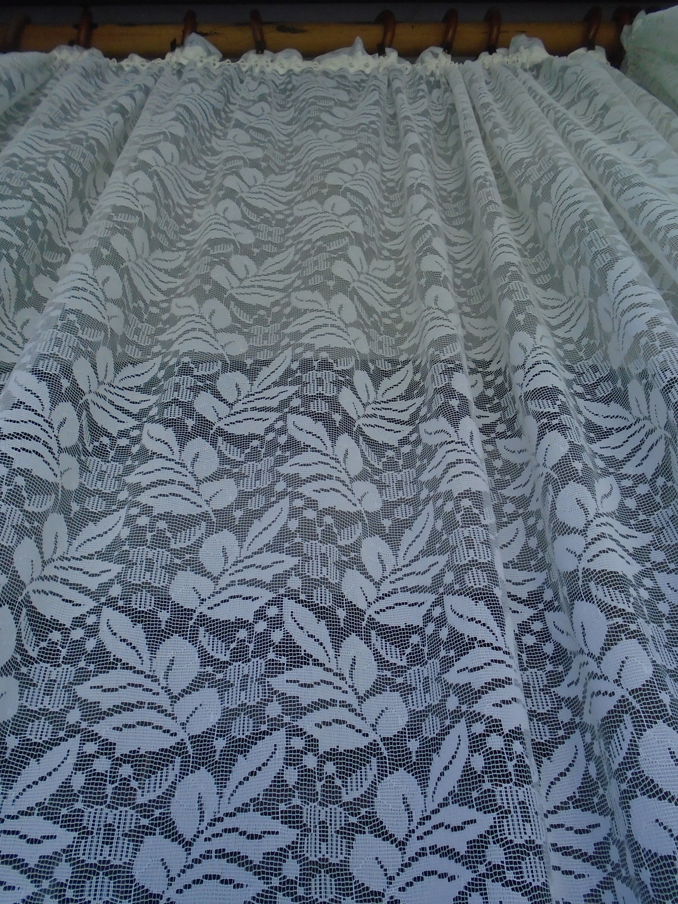 Vintage Français Rideau de Dentelle en Polyester Blanc, Longueur 2, 54 M, Largeur 2, 39 M