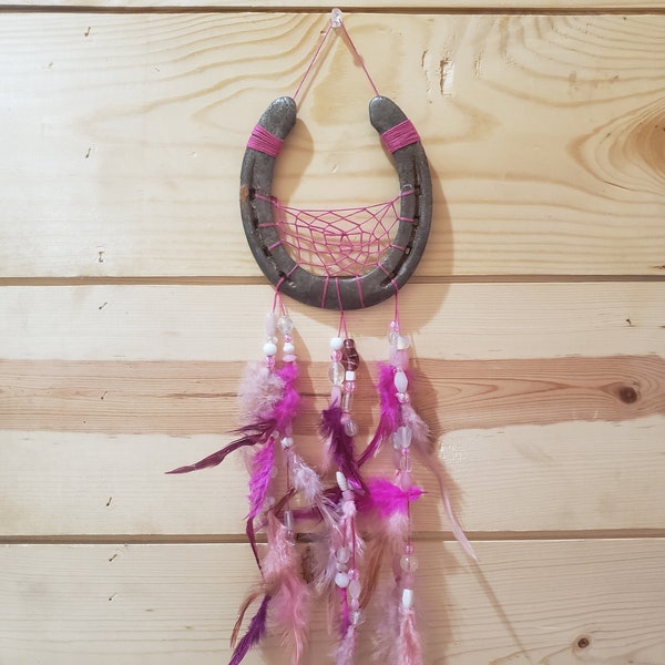 Homemade One of a Kind Real Horseshoe Dream Catchers Beads, All Different Colors, Feathers, Beautiful, Rustic, Horse, Country, Sleep, Steel