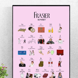 Frasier Alphabet Pink - 11x17 inches - A3 - instant download - frasier crane niles crane Seattle frasier tv show