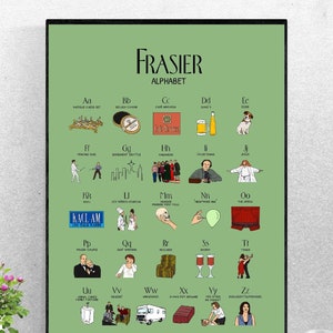 Alfabeto verde de Frasier - 11 x 17 pulgadas - A3 - descarga instantánea - frasier crane niles crane seattle