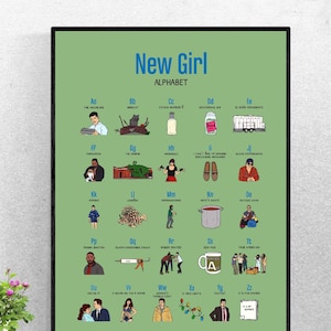 New Girl Alphabet Green - A3 - 11x17 inches - digital download - Jessica day - Nick miller