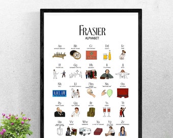 Printable Wall Art | Frasier Alphabet Digital Poster - A3 - 11x17 inches -  Frazier crane daphne moon goodnight Seattle kacl i’m listening