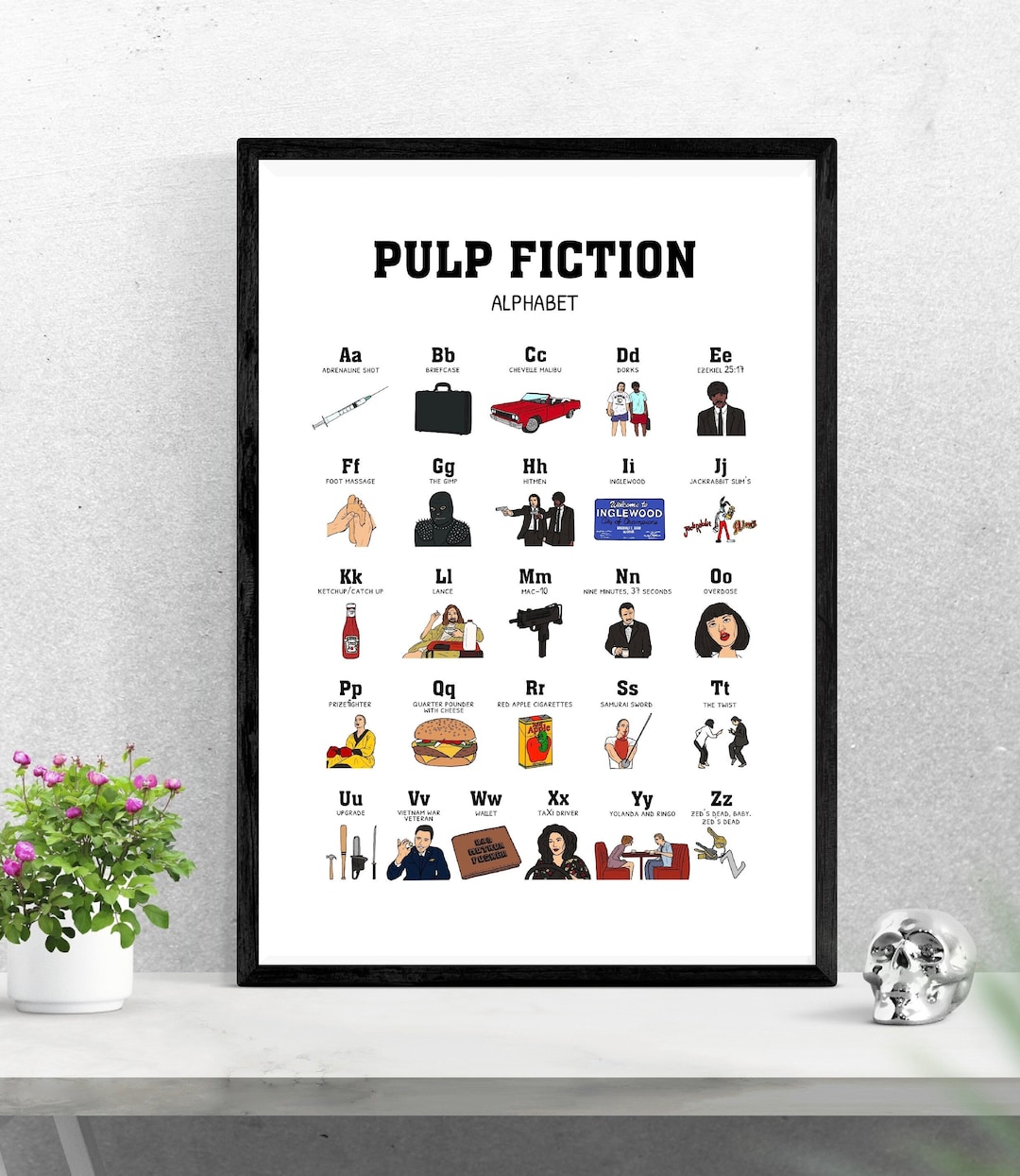 Printable Wall Art | Pulp Fiction Alphabet Digital Poster - A3