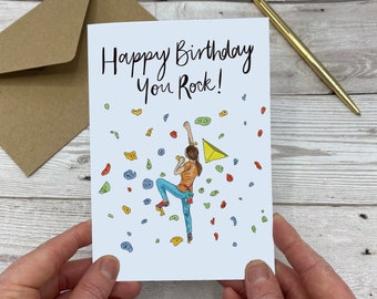 Rock Climbing Birthday Card - Girl climbing birthday card - birthday girl - rock climbing gift - climbing pun