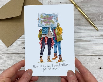 Adventure Couple Card - Hiking Love Card - Granola Girl - Walking Couple - Traveling Card - Traveling Hiking Card